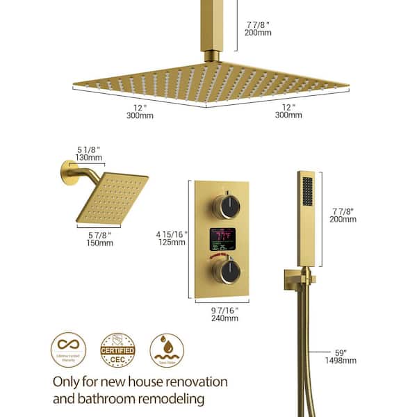 YAWWALK 3-Spray 12 and 6 in. Dual Shower Head and Handheld