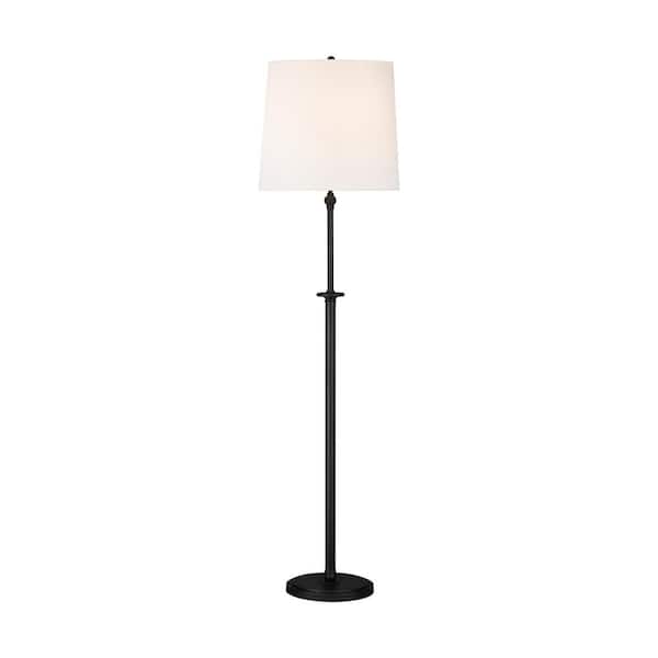 Capri 64.125 in. 2-Light Aged Iron Floor Lamp with White Linen Shade and LED Light Bulbs