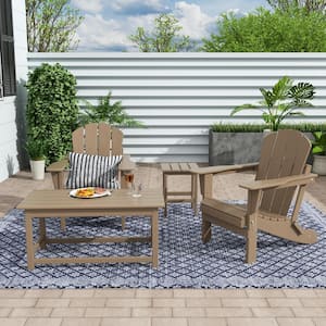 Laguna 4-Piece Fade Resistant Outdoor Patio HDPE Poly Plastic Folding Adirondack Chairs and Tables Set in Weathered Wood