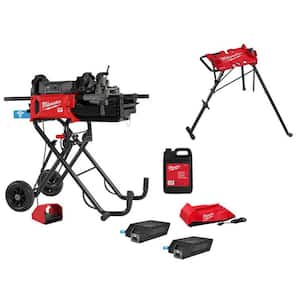 MX FUEL Lithium-Ion Cordless 1/2 in. - 2 in. Pipe Threading Machine Kit and 1/8 in. - 6 in. Tripod Chain Vise Stand