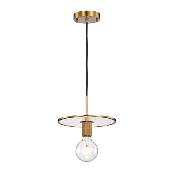 Edvivi 1-Light Antique Gold Pendant with Seedy Glass Disc