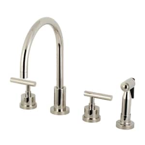 Manhattan 2-Handle Deck Mount Widespread Kitchen Faucets with Brass Sprayer in Polished Nickel