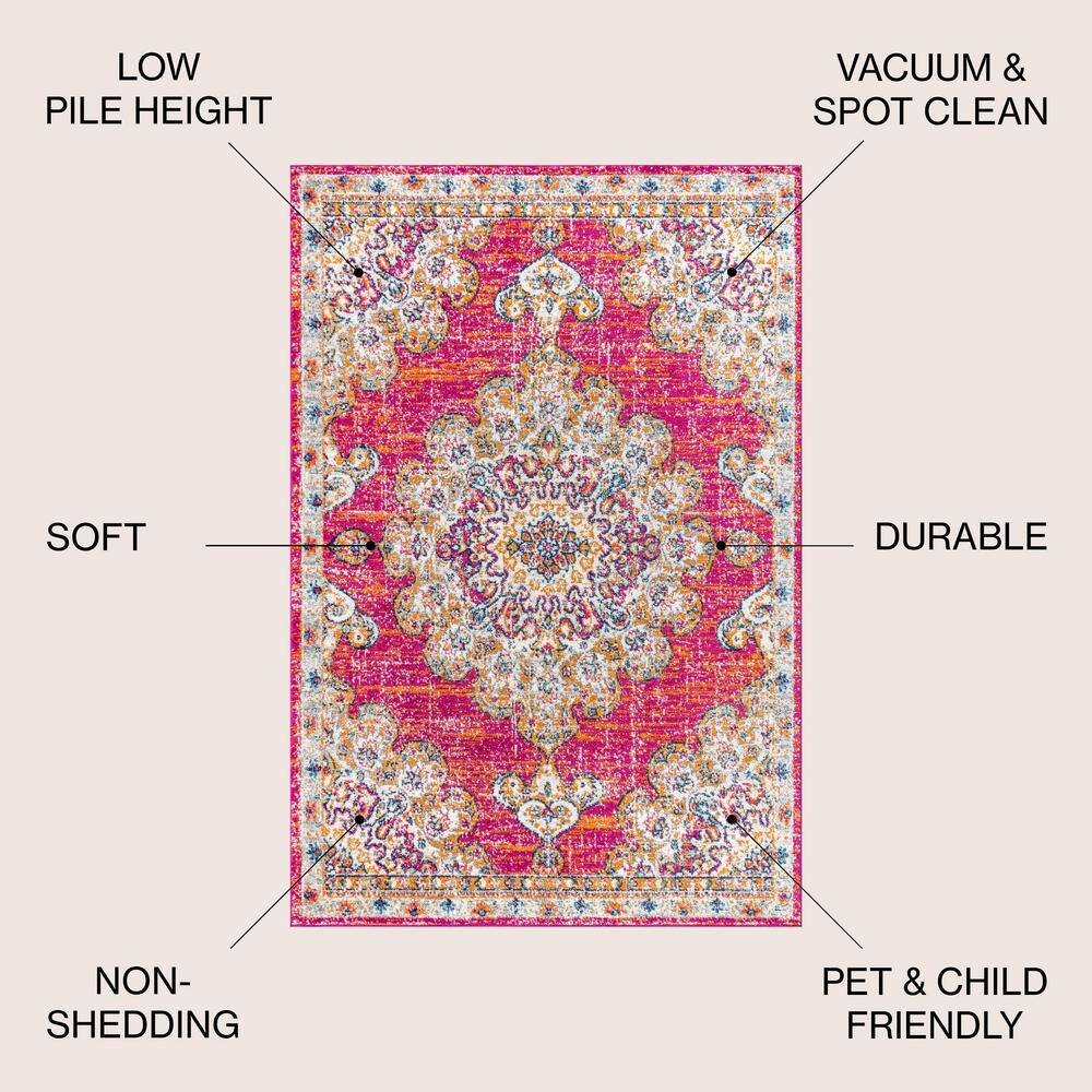 Bohemian Flair Pink and Cream Synthetic Medallion Area Rug
