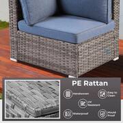 Hippish Gray 6-Piece Wicker Patio Wood Burning Fire Pit Conversation Set with Denim Blue Cushions