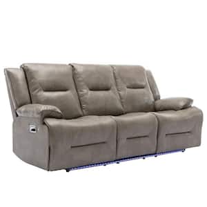 82.2 in. W Square Arm Faux Leather 3 Seater Home Theater Manual Rectangle Reclining Sofa in. Gray with Cup Holders