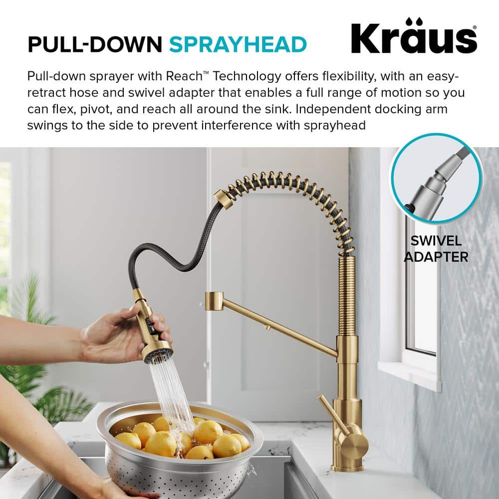 Bolden 2-in-1 Commercial Style Pull-Down Single Handle Water Filter Kitchen Faucet in Brushed Brass