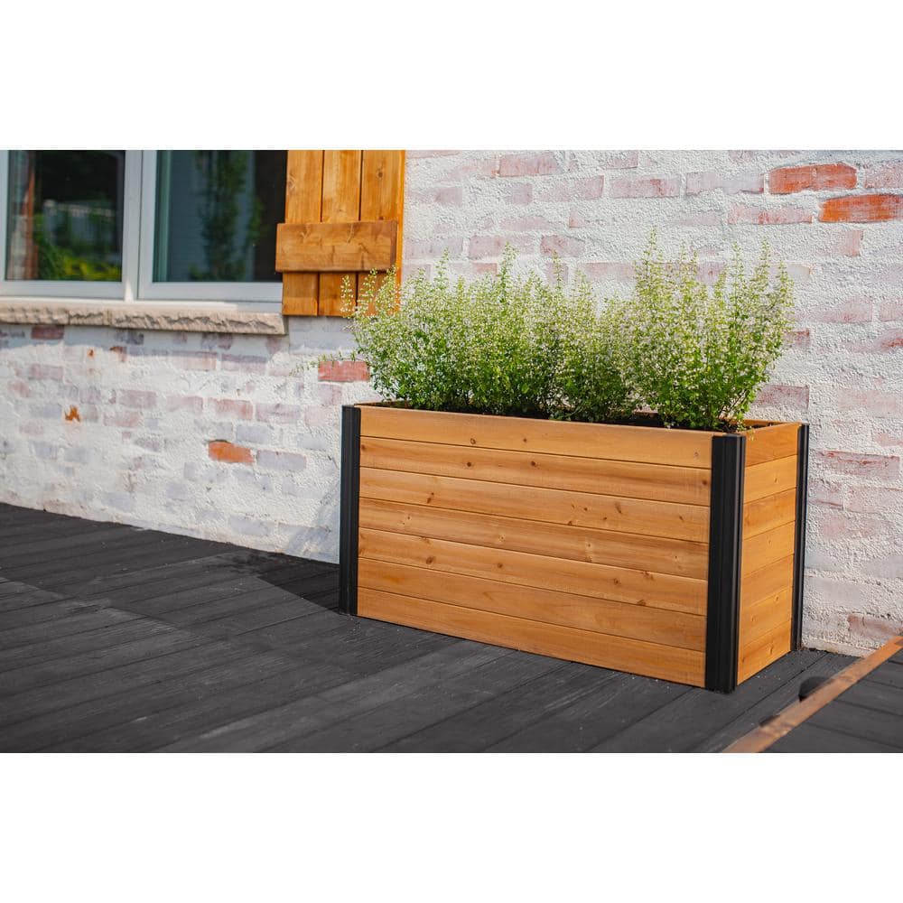 Mezza 39" Cedar Parklette Planter with Black Posts