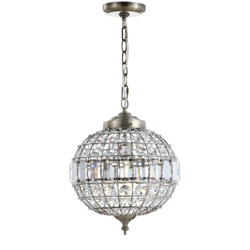 Georgina Antique Brass 12" Crystal Globe LED Pendant