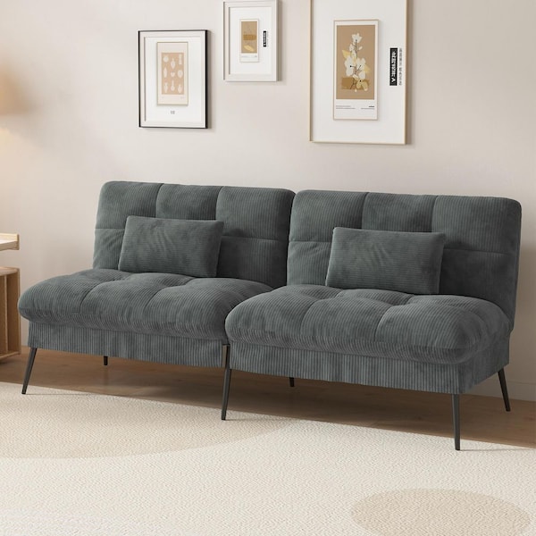 ComHoma 65 in. Olive Green Fabric Futon Couch with Adjustable Backrest Convertible Futon Sofa Bed Convertible Sofa Bed
