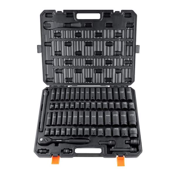 1/2 in. Drive Impact Socket Set, 65-Pieces SAE 3/8 in. to 1-1/4 in. and Metric 10-24mm, Cr-V Alloy Steel for Auto Repair