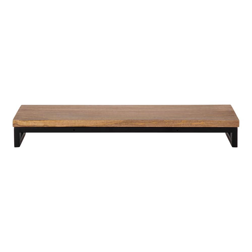 Lankford 24" Natural Wood and Black Modern Floating Wall Shelf