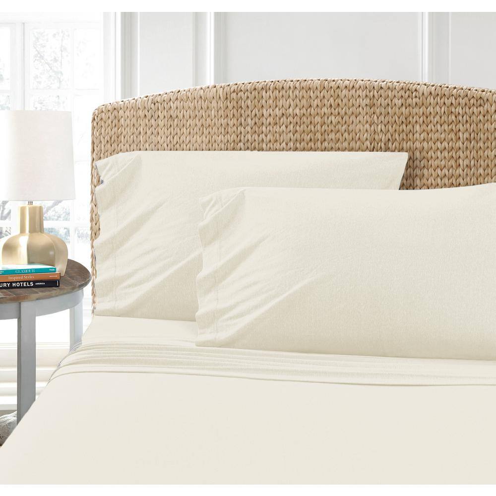 Cotton Blend 3-Piece Twin T-Shirt Jersey Sheet Set, Ivory