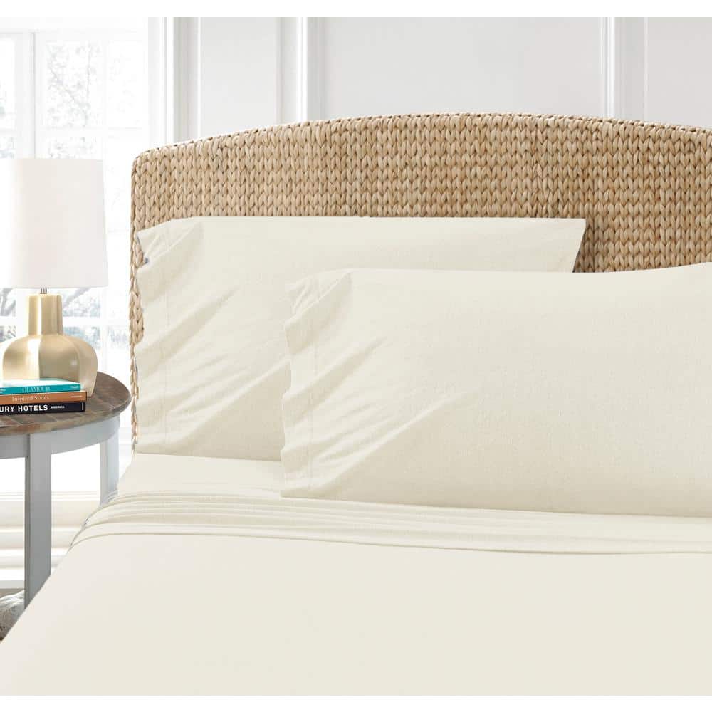 Cotton Blend 4-Piece Queen T-Shirt Jersey Sheet Set, Ivory