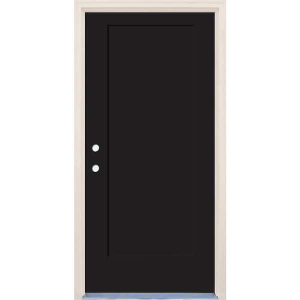 Builders Choice 36 in. x 80 in. 1 Panel Right-Hand Onyx Painted Fiberglass Prehung Front Door w/4-9/16 in. Frame and Nickel Hinges