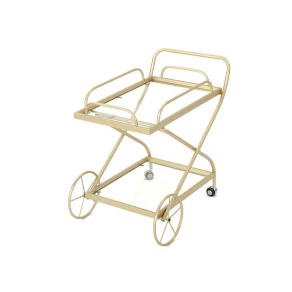 ITOPFOX Outdoor Tempered Glass and Iron Bar Serving Cart in Gold