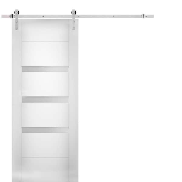 VDOMDOORS 24 in. x 84 in. White Finished MDF Sliding Door with Barn Hardware