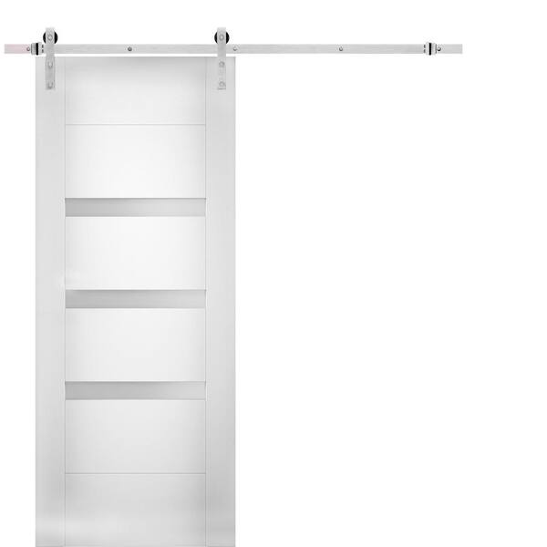 VDOMDOORS 42 in. x 84 in. White Finished MDF Sliding Door with Barn Hardware