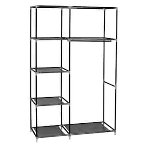Black Metal Garment Clothes Rack with Shelves 41 in. W x 64 in. H