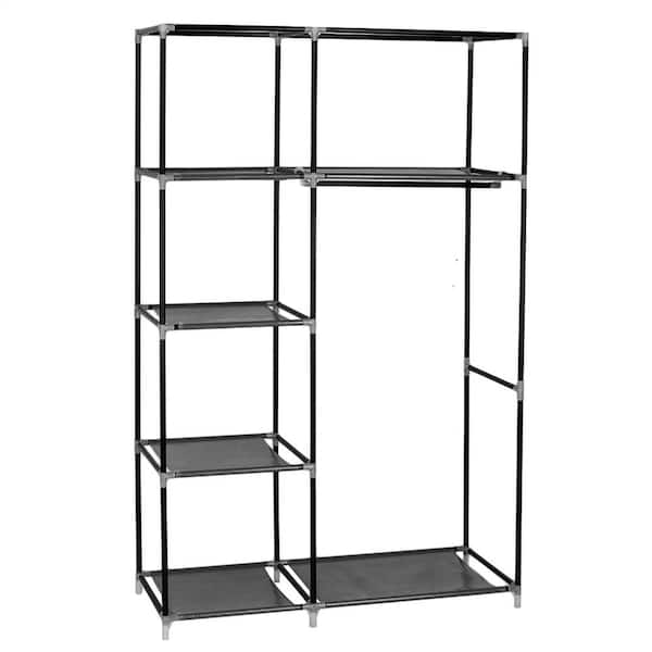 Black Metal Garment Clothes Rack with Shelves 41 in. W x 64 in. H