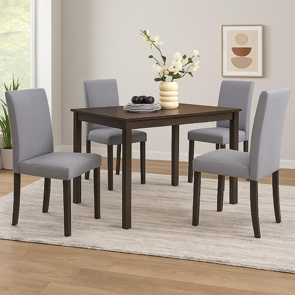 Muly Gray-Brown and Gray Fabric Dining Side Chair Set of 4