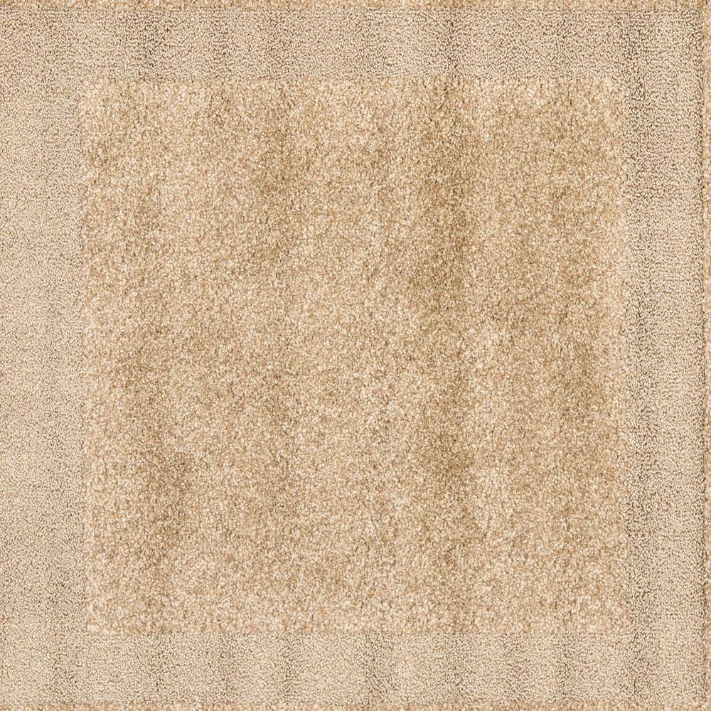 Beige Rectangular Shag Area Rug with Raised Border Design