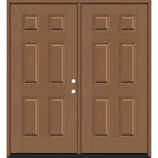 Steves & Sons Regency 72 in. x 80 in. 6 Panel LHIS AutumnWheat Stain Mahogany Fiberglass Double Prehung Front Door with 4-9/16 Jamb