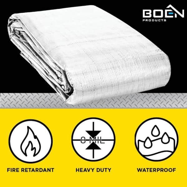15' x 20' White Fire Retardant Construction Tarp