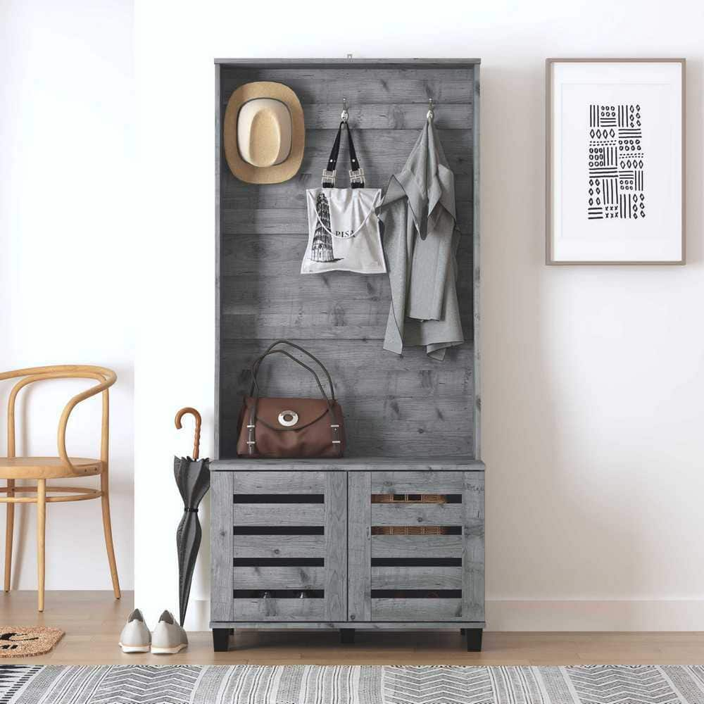 Willow Gray Entryway Hall Tree with Shoe Storage