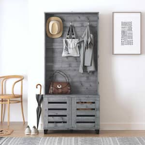 Entryway 4-tier Shoe Shelf with Two Drawers and Coat Rack, One Set Entryway  Show Rack with Storage and Hooks - Bed Bath & Beyond - 38909213