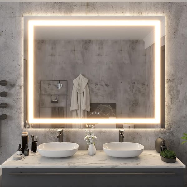 60 in. W x 48 in. H Rectangular Frameless LED Light Anti-Fog Wall Bathroom Vanity Mirror with Backlit and Front Light