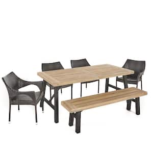 Coleman 6-Piece Wood and Faux Rattan Outdoor Patio Dining Set with Stacking Chairs and Bench