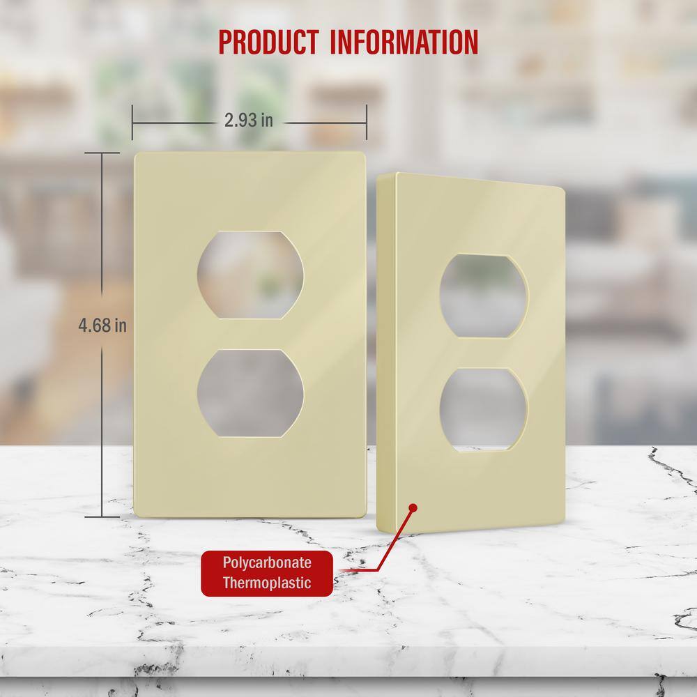 Ivory Polycarbonate Screwless Duplex Outlet Wall Plate