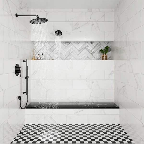 3-Spray Round 10 and 6 in. Dual 3 in 1 Wall Mount Fixed and Handheld Shower Head 1.8 GPM in Matte Black Valve Included