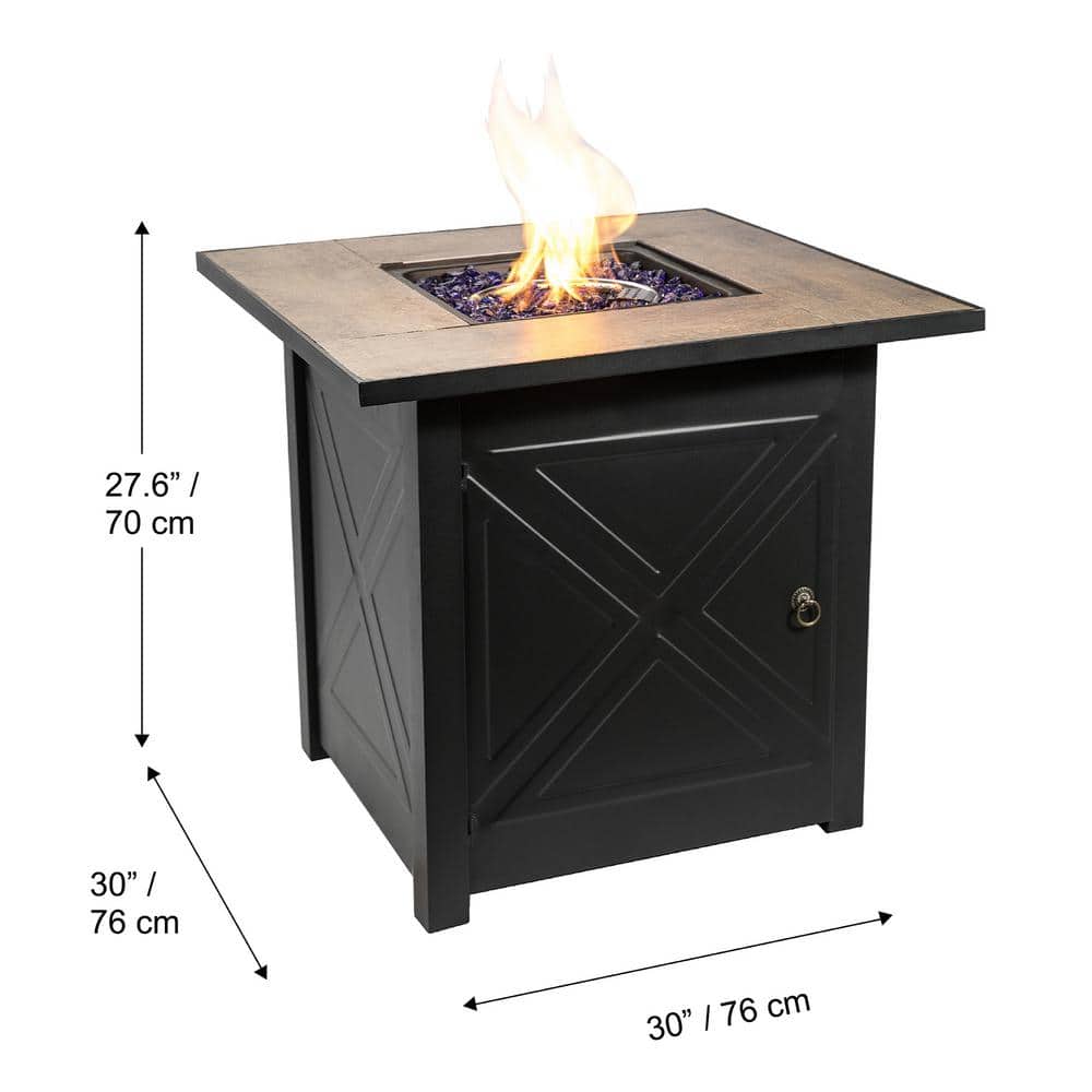 Black Steel Square Propane Fire Pit Table with Ceramic Top