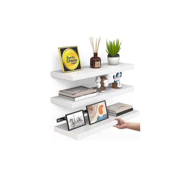 15.7 in. W x 	6.7 in. D White Wood Decorative Wall Shelf,Set of 3