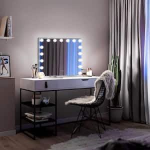 24 in. W x 20 in. H Rectangular Framed LED Bulb Hollywood Tabletop Bathroom Makeup Mirror in White with 3-Color Lights