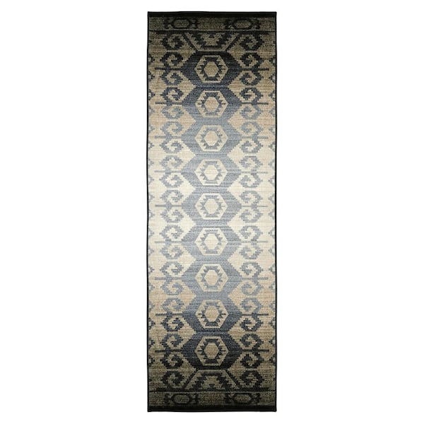 SUPERIOR Catori Black/Beige 2 ft. 7 in. x 8 ft. Rustic Non-Slip Area Rug