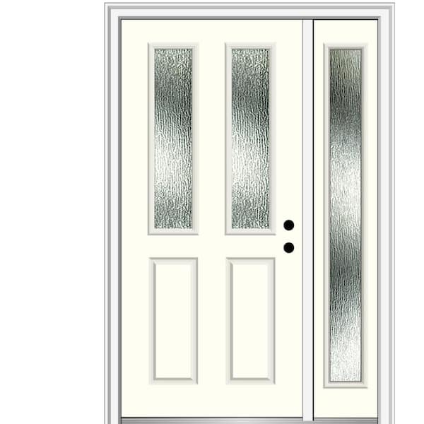 MMI Door 48 in. x 80 in. Left-Hand Inswing Rain Glass Alabaster Fiberglass Prehung Front Door on 4-9/16 in. Frame