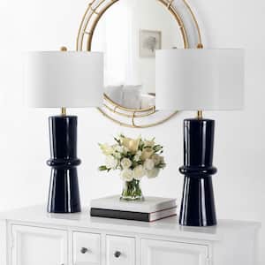 Ellaria 31 in. Navy Table Lamp with White Shade (Set of 2)