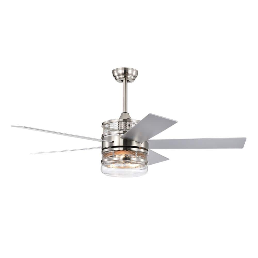52 in. 3 Speeds Plywood Blades Smart Indoor Nickel Crystal Ceiling Fan with