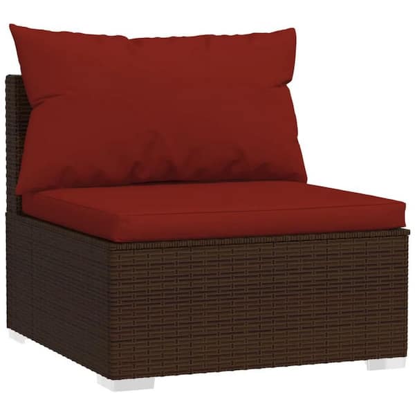 Joez Brown Steel Metal Outdoor Sectional Set with Red Cushions