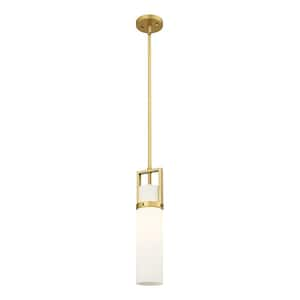 Utopia 100-Watt 1 Light Brushed Brass Shaded Pendant Light with Frosted glass Frosted Glass Shade