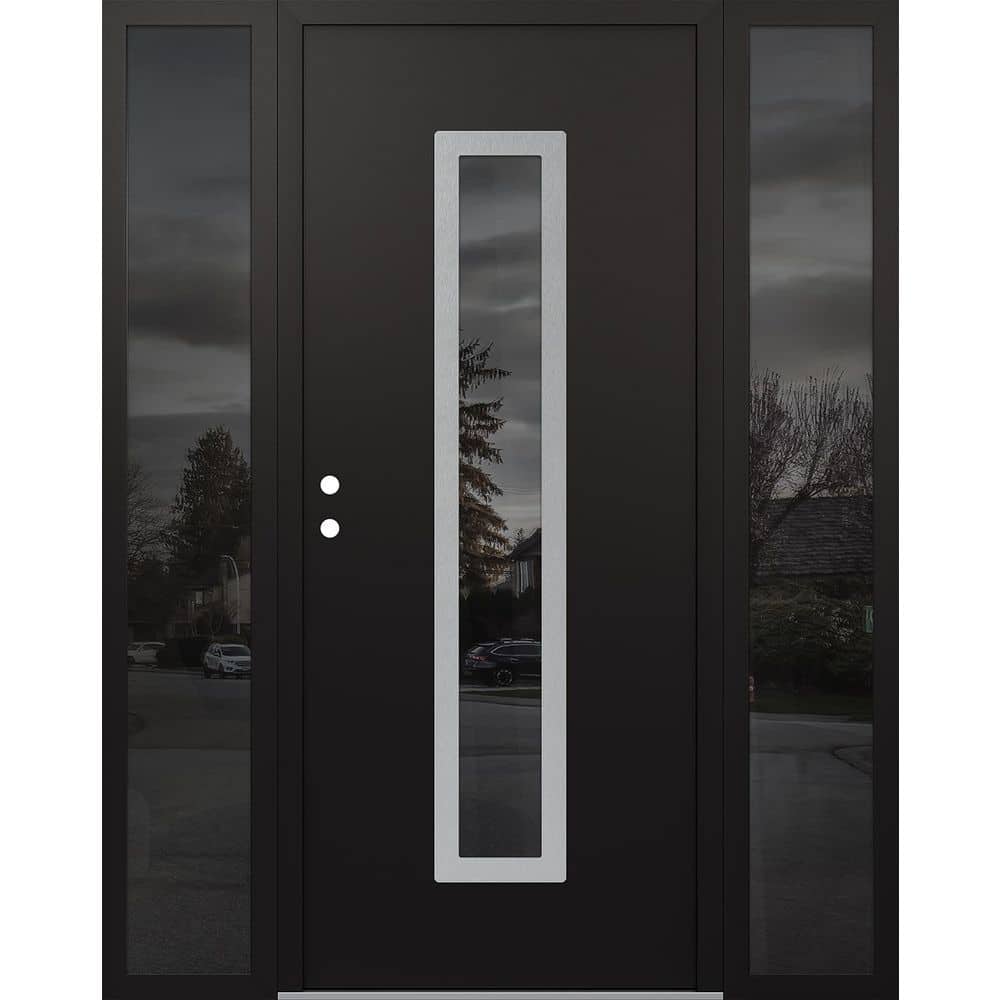 A11 60 in. x 80 in. Silver P Right-Hand/Inswing Mirrored Glass Black/Black 2 Sidelite Steel Prehung Front Door price history on PriceWatchPro