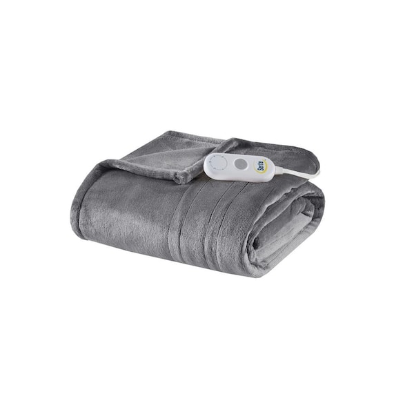 Plush Heated Dark Grey Plush Electric Throw Blanket