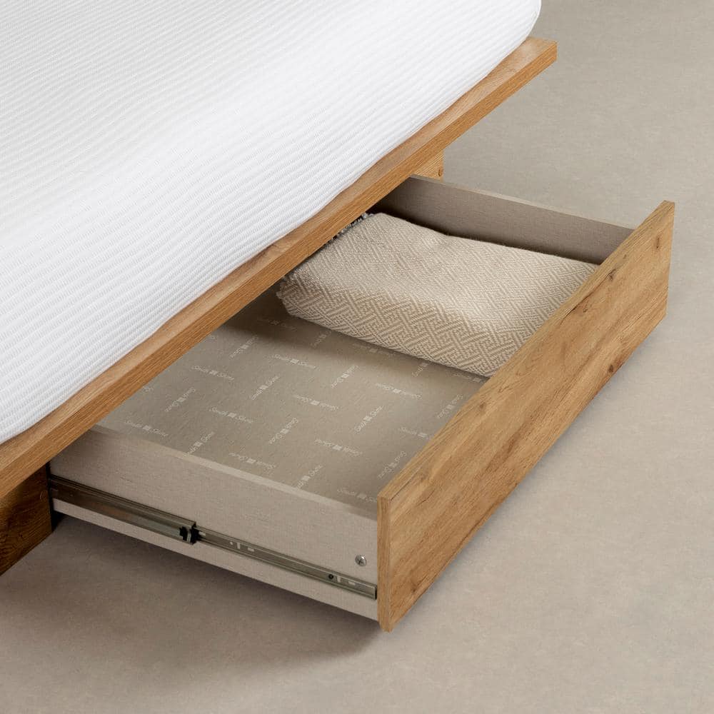 Nordik Oak Queen Platform Bed with Storage Drawer