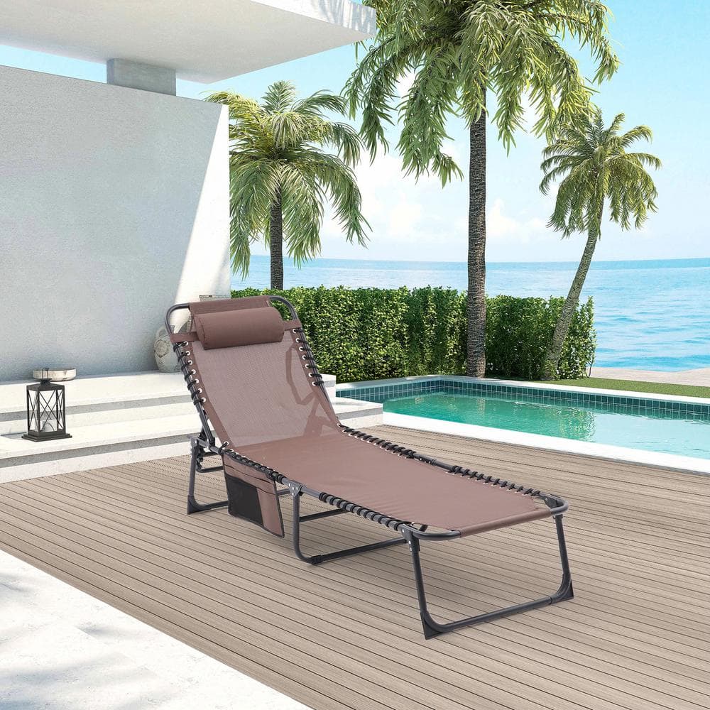 Set of 2 Textilene Outdoor Folding Waterproof Loungers with Pillows and Sid