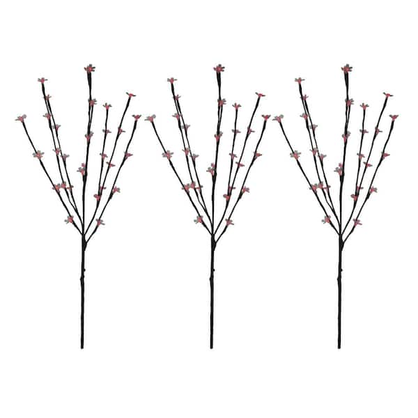 Northlight 2.5 ft. Red LED Cherry Blossom Lighted Outdoor Artificial Tree Branches (Set of 3)