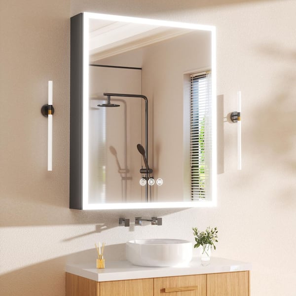 24 in. W x 30 in. H Rectangular Aluminum 3-Color Dynamic Flow Lighting Surface/Recessed Medicine Cabinet with Mirror