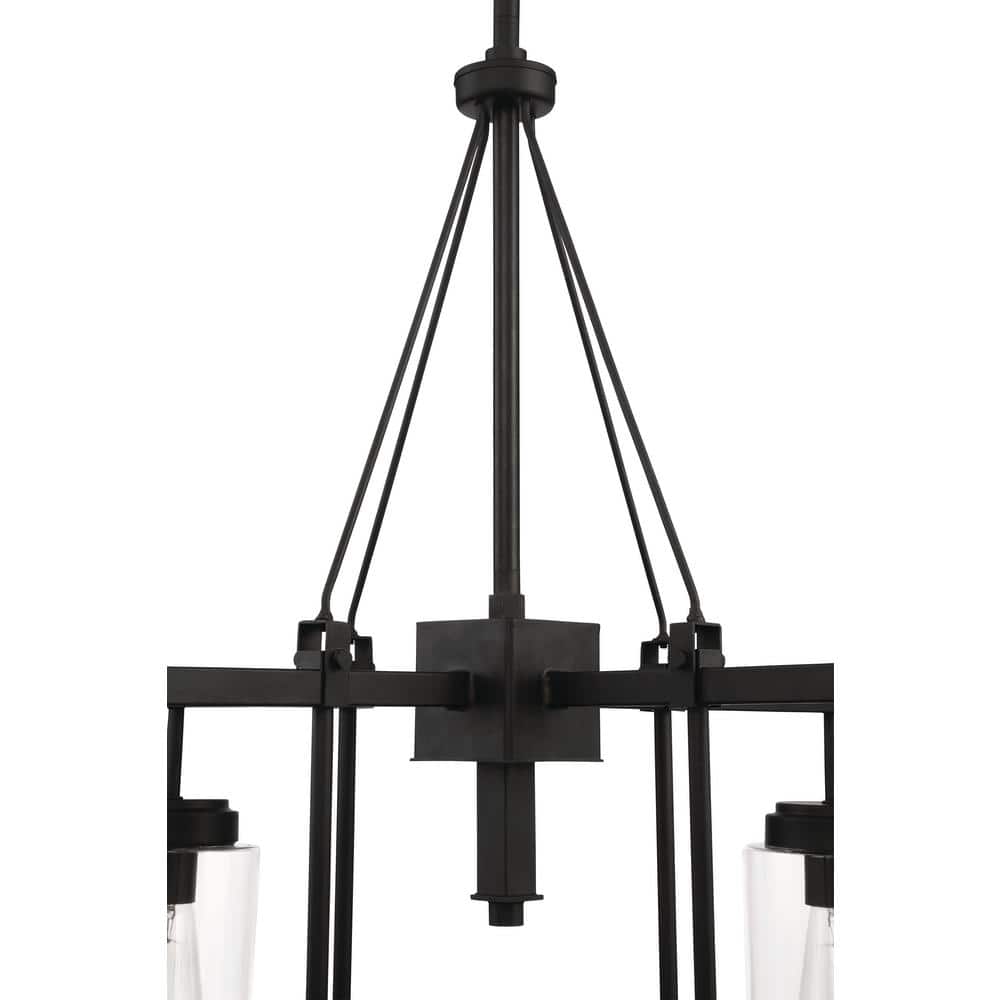 Modern Black Steel Outdoor Chandelier with Clear Glass Shades
