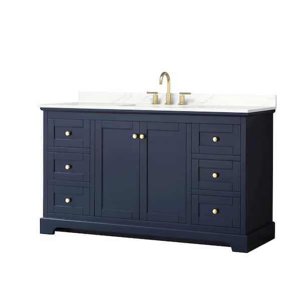 Wyndham Collection Avery 60 in. W x 22 in. D x 35 in. H Single Bath Vanity in Dark Blue with Giotto Quartz Top